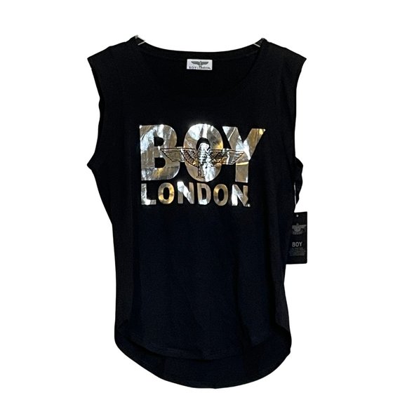 Boy London Tops - NWT Boy London Metallic Logo Black Muscle Tank Top Sz. M